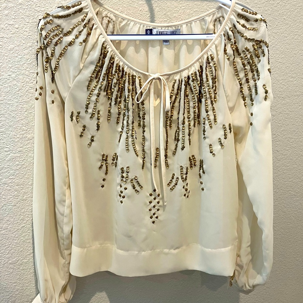 Jennifer Lopez XS cream sequin women’s blouse